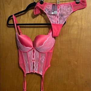 Adore Me Vibrant Pink Lace Bustier Set